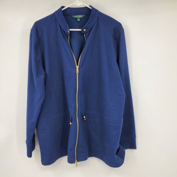 Lauren Ralph Lauren Blue and Gold Hardware Zip Up Women's Basic Jacket Size 1X - Picture 1 of 8